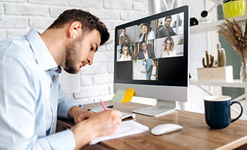 Man having online meeting